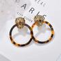 Leopard Circle Hoop Earrings for Womens Personalized Geometric Hollow Round Lion Head Resin Acrylic Dangle Drop Earrings Girls Gothic Party Jewelry