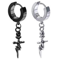 YC_jewelry Men Women Stainless Steel Skull Dangle Hinged Hoop Earrings Piercing Hoop Huggie Dangle Drop Earrings for Men Women