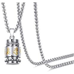 Mgutillart Religious Titanium Steel Prayer Wheel Pendant Locket Necklace