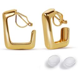 Clip On Earrings for Women Hoop 14K Gold Small Chunky Hoop Earrings No Piercing Fake Earrings Hypoallergenic Jewelery Gift