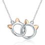 Infinity Love Heart Cat Necklace for Women Girls 925 Sterling Silver Two-Tone Hollow out Mother and Daughter Kitten Ear Pendant Choker Necklace Double Interlocking Circles Jewelry Cute Delicate