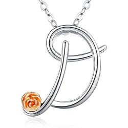 Aniu Initial Letter Necklace for Women, Sterling Silver Cursive Script Name Pendant, Alphabet Personalized Charm Jewelry Gift (Letter D)