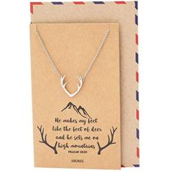 Quan Jewelry Deer Antler Pendant Gemini Necklace, Birthday Gifts for Women, Animal Handmade Jewelry Gift with Inspirational Quote on Greeting Card