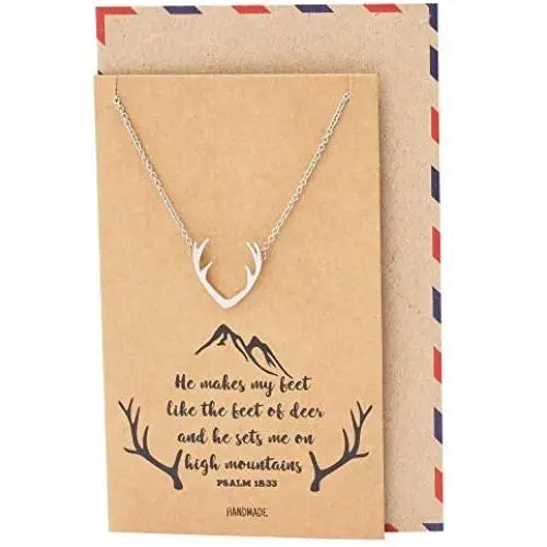 Quan Jewelry Deer Antler Pendant Gemini Necklace, Birthday Gifts for Women, Animal Handmade Jewelry Gift with Inspirational Quote on Greeting Card Quan Jewelry Deer Antler Pendant Gemini Necklace, Birthday Gifts for Women, Animal Handmade Jewelry Gift with Inspirational Quote on Greeting Card