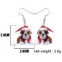 DOWAY Acrylic Christmas Hat Suits French Bulldog Earrings Pet Dog Dangle Drop Jewelry for Women Girls Charm Gift
