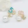 Fashion Jewelry Imitation Pearl Floral Statement Dangle Earrings for Women