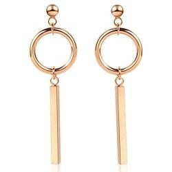 SDT Jewelry Stainless Steel Simple Circle Long Bar Style Drop Dangle Earrings