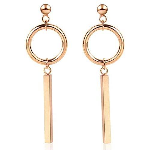 SDT Jewelry Stainless Steel Simple Circle Long Bar Style Drop Dangle Earrings