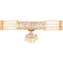 Efulgenz Indian Traditional 18K Gold Tone Plated Ruby Pearl Beaded Collar Strand Moti Choker Necklace Jewelery Festive Costume Accessories for Women and Girls
