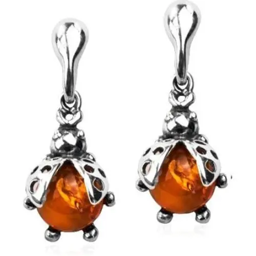 Honey Amber Sterling Silver Ladybug Earrings Honey Amber Sterling Silver Ladybug Earrings