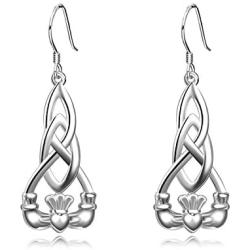 Irish Earrings Sterling Silver Celtic Knot Dangle Earrings Claddagh Earrings Jewelry with Fishhook for Women Girls Christmas Gifts