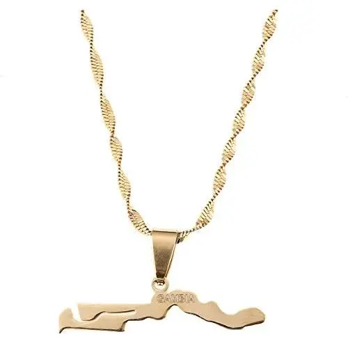 Gambia Map Flag Necklace Pendants Gold Color Jewelry Gambian Item Gifts Gambia Map Flag Necklace Pendants Gold Color Jewelry Gambian Item Gifts