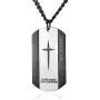 REVEMCN Black Silver Stainless Steel Bible Verse Cross Dog Tag Pendant Necklace for Men, 24-28 Inches Chain
