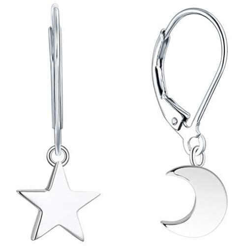 YL Hoop Earrings 925 Sterling Silver Polished Star/Cross/Moon Circle Endless Earrings 15mm Dangle Hoops Diameter Jewelry