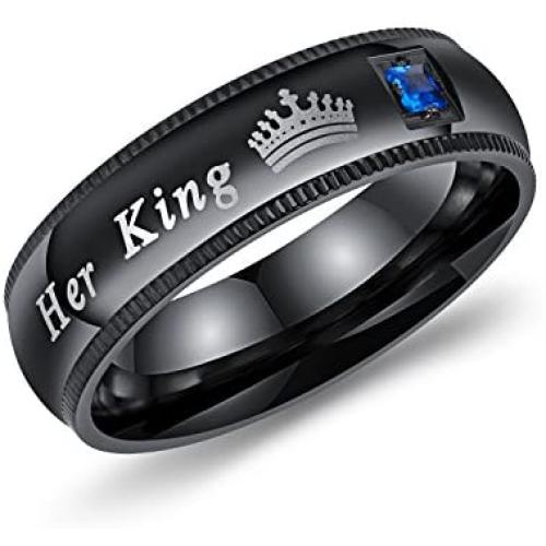 Her King His Queen Wedding Bands Mens Women Stainless Steel Bridal Ring Set Couples Anniversary Engagement Promise Rings