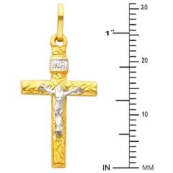 GoldenMine Fine Jewelry Collection 14k Two Tone Gold Crucifix Cross Religious Charm Pendant