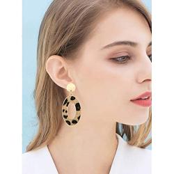 HEIDKRUEGER Leopard Drop Earrings Geometric Faux Leather Hoop Dangle Earring Statement Animal Print Stud Earring for Women