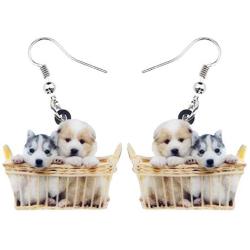 NEWEI Acrylic Cute Basket Dog earrings Drop Dangle Fashion Animal Jewelry For Women Girls Gift Charms