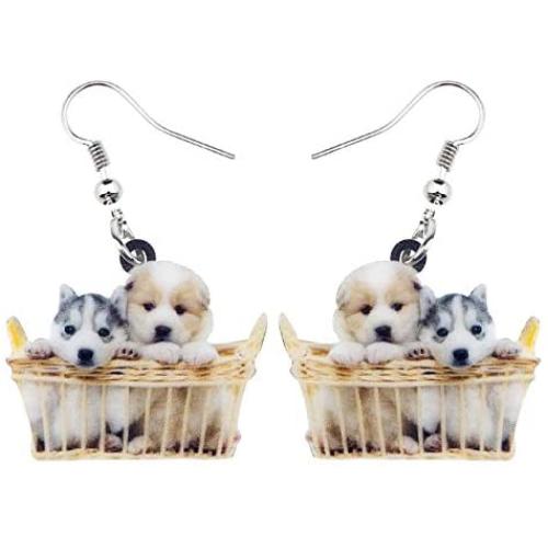 NEWEI Acrylic Cute Basket Dog earrings Drop Dangle Fashion Animal Jewelry For Women Girls Gift Charms