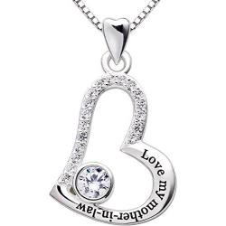 ALOV Jewelry Sterling Silver Love My Mother-in-Law Love Heart Cubic Zirconia Pendant Necklace