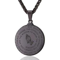 Bible Verse Prayer Necklace Free Chain Christian Jewelry Stainless Steel Praying Hands Coin Medal Pendant