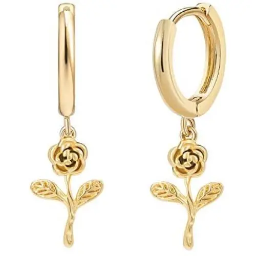 Dangle Hoop Earrings for Women Girls 14K Gold Plated Cubic Zirconia Huggies Earrings for Her