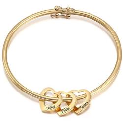 Personalized Inspirational Women Bracelet Bangle Hearts Charms Engraved Names Mother Daughter Jewelry Gifts