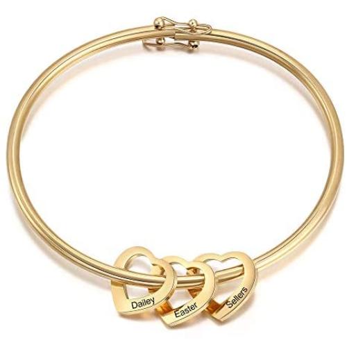 Personalized Inspirational Women Bracelet Bangle Hearts Charms Engraved Names Mother Daughter Jewelry Gifts