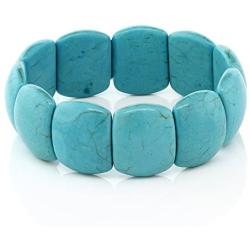 Gem Stone King 7.5 Inch Simulated Turquoise Howlite Beads Stretch Bangle Bracelet 20MM