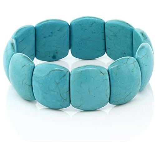 Gem Stone King 7.5 Inch Simulated Turquoise Howlite Beads Stretch Bangle Bracelet 20MM