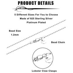 Sllaiss 925 Sterling Silver 1.2mm Tiny Bead Chain Necklace For Women Men Thin Link Chain Bracelet Anklet Ball Chain Necklace 16''-24'' Spring Clasp