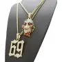 BLINGFACTORY Hip Hop Iced Gold Plated Saw Inspired & 69 Pendant & 3mm 20'' 24'' Cuban Chain Necklace Set BLINGFACTORY Hip Hop Iced Gold Plated Saw Inspired & 69 Pendant & 3mm 20'' 24'' Cuban Chain Necklace Set