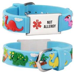 linnalove Cartoon Medical Alert id Bracelets Parents Gift to Son, Daughter, Brother, Sister-Dinosaur-Blue