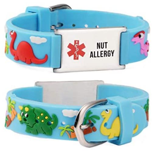 linnalove Cartoon Medical Alert id Bracelets Parents Gift to Son, Daughter, Brother, Sister-Dinosaur-Blue