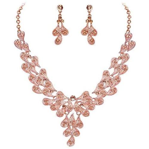 BriLove Costume Fashion Jewelery Set for Women Multi Teardrop Cluster Y-Shaped Necklace Dangle Earrings