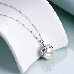 Sterling Silver Pearl Necklace Simple Leaf Gifts for Women Girls, 12mm Pearl