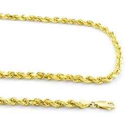 Nuragold 14k Yellow Gold 4mm Rope Chain Diamond Cut Pendant Necklace, Mens Womens Lobster Lock 20'' 22'' 24'' 26'' 28'' 30''