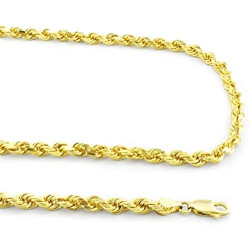 Nuragold 14k Yellow Gold 4mm Rope Chain Diamond Cut Pendant Necklace, Mens Womens Lobster Lock 20'' 22'' 24'' 26'' 28'' 30''