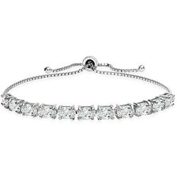 Sterling Silver Oval Adjustable Bracelet Made with Swarovski Zirconia
