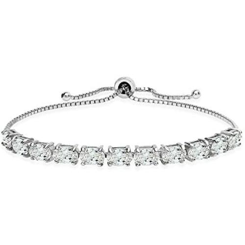 Sterling Silver Oval Adjustable Bracelet Made with Swarovski Zirconia