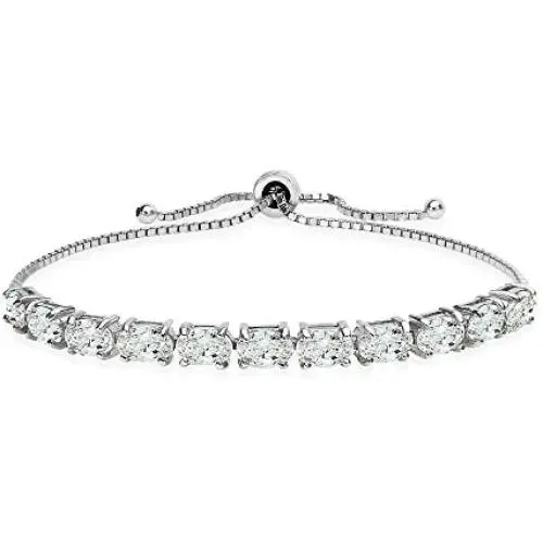 Sterling Silver Oval Adjustable Bracelet Made with Swarovski Zirconia Sterling Silver Oval Adjustable Bracelet Made with Swarovski Zirconia
