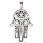 14k White Gold Large Hand of Fatima Pendant, Silver Hand Necklace, White Gold Evil Eye Charm, Boho Jewelry