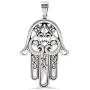 14k White Gold Large Hand of Fatima Pendant, Silver Hand Necklace, White Gold Evil Eye Charm, Boho Jewelry