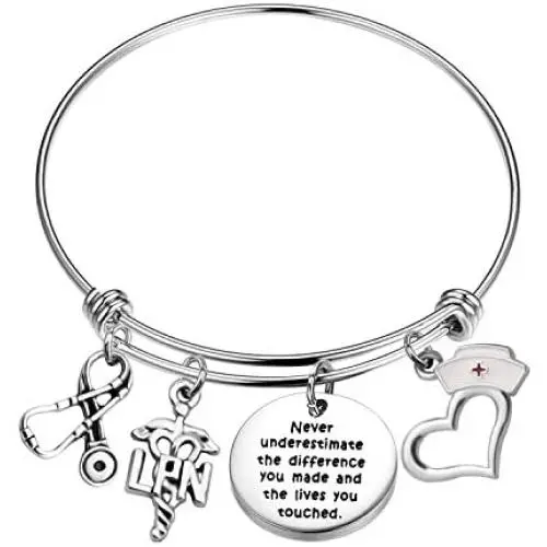 AKTAP Nurse Gift Licensed Nurse Practitioner Jewelry Underestimate The Difference You Made LPN Bangle Bracelet Gift Thank You Gift Retirement Gift for LPN AKTAP Nurse Gift Licensed Nurse Practitioner Jewelry Underestimate The Difference You Made LPN Bangle Bracelet Gift Thank You Gift Retirement Gift for LPN