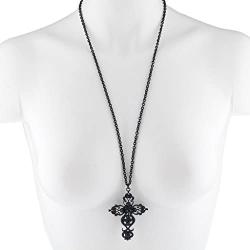 Lux Accessories Rhinestone Crystal Filigree Cross Pendant Necklace