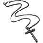 M MOOHAM Cross Necklace for Men, Silver Black Gold Stainless Steel Plain Cross Pendant Necklace for Men Box Chain 16-30 Inch