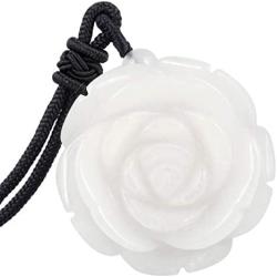 SUNYIK Womens Stone Pendant with Chain, Handcarvd Flower Healing Crystal Necaklace for Valentines Day