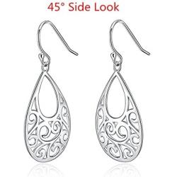 Sterling Silver Filigree Minimalist Design Of Peacock Dangle Drop Earrings For Sensitive Ears By Renaissance Jewelry