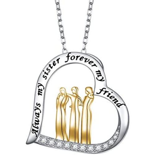 S925 Sterling Silver Family in Love Heart Pendant Necklace Gift for Women Wife Mother Daughter