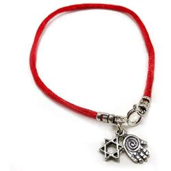 Sterling Silver Star of David Charm & Lucky Hamsa Hand Charms Bracelet on Red String Bracelet - Jewelry for Women Men & Teens - 7'' Length